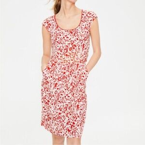 Margo Orange White Floral Short Cap Sleeve Dress Jersey Knit Pockets Size 8